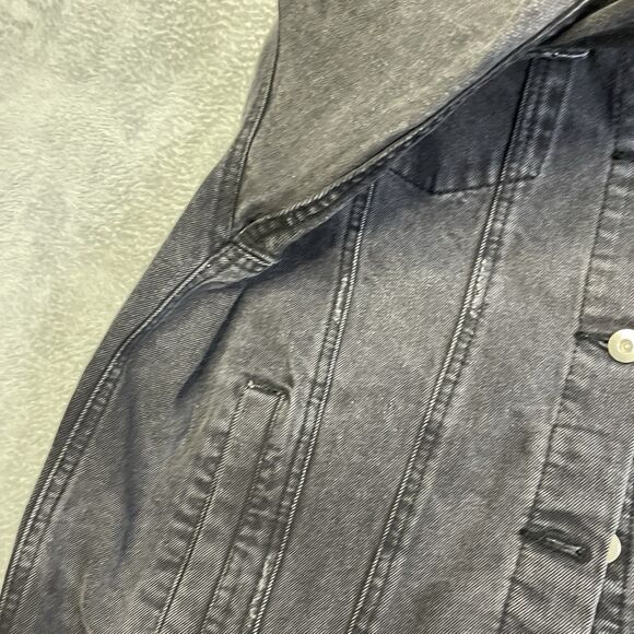 Highway Jeans Denim Black Jacket Women Size Large Distressed Oversized Long Coat - Picture 10 of 15